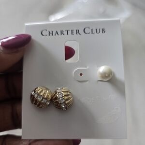 Charter Club Gold and Silver Crystal Stud Earrings New